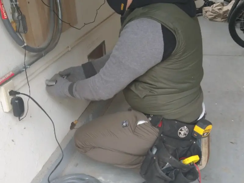 Electrician performing outlet wiring in a Twentynine Palms garage